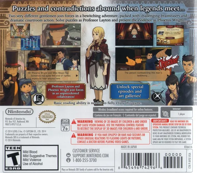 Professor Layton vs. Phoenix Wright: Ace Attorney box back
