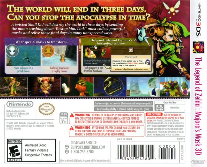 The Legend of Zelda: Majora's Mask 3D box back
