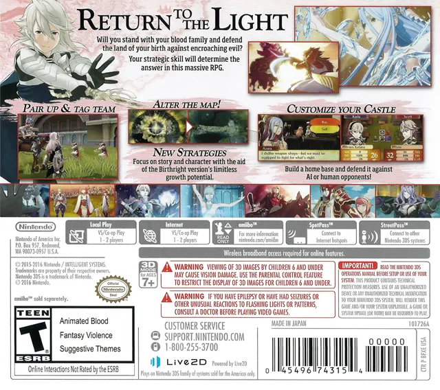 Fire Emblem Fates: Birthright box back