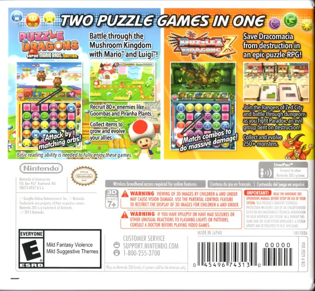 Puzzle & Dragons Z: Puzzle & Dragons Super Mario Bros. Edition box back