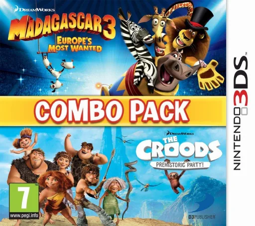 Combo Pack - Madagascar 3 - Europe's Most Wanted + Croods, The - Prehistoric Party! cover art for Nintendo 3DS
