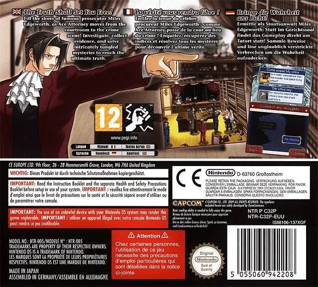 Ace Attorney Investigations: Miles Edgeworth box back