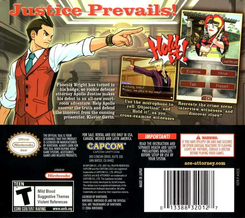 Apollo Justice: Ace Attorney box back