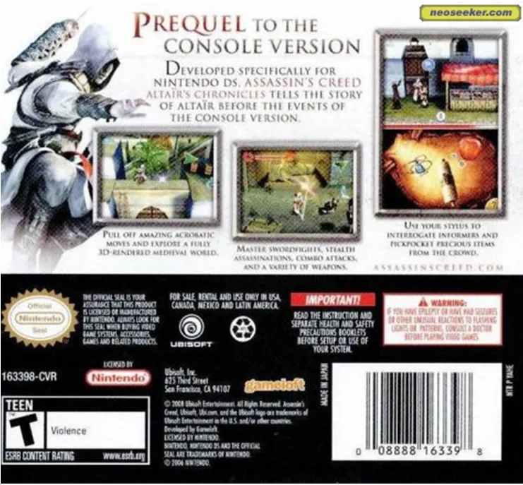 Assassin's Creed: Altaïr's Chronicles box back