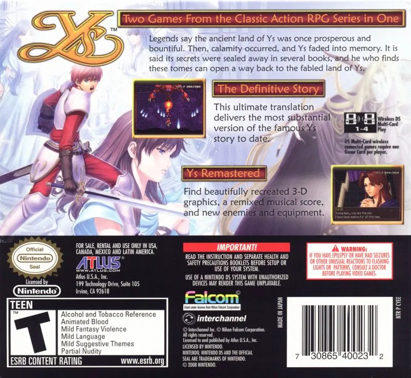 Legacy of Ys: Books I & II box back