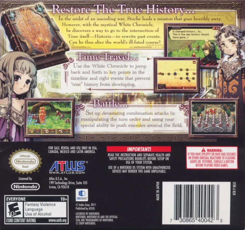 Radiant Historia box back