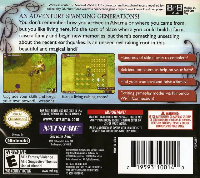 Rune Factory 2: A Fantasy Harvest Moon box back