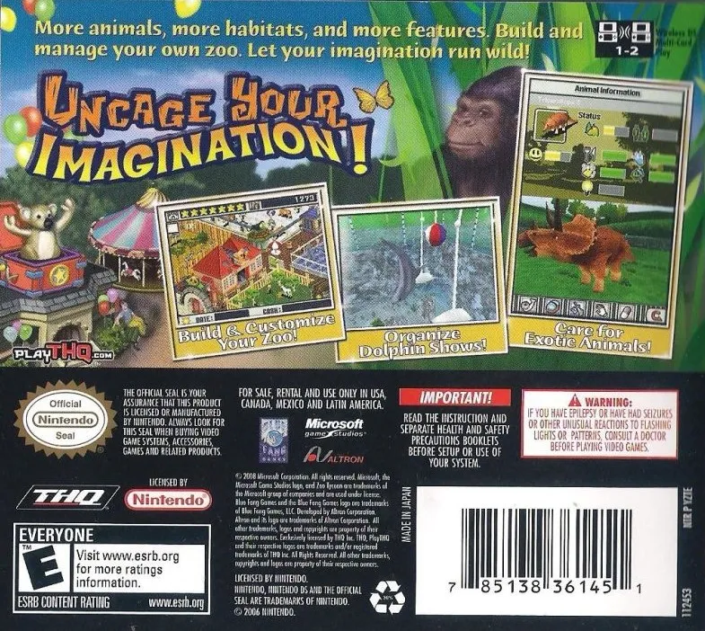 Zoo Tycoon 2 DS box back