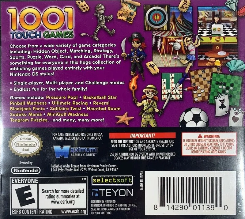 1001 Touch Games box back