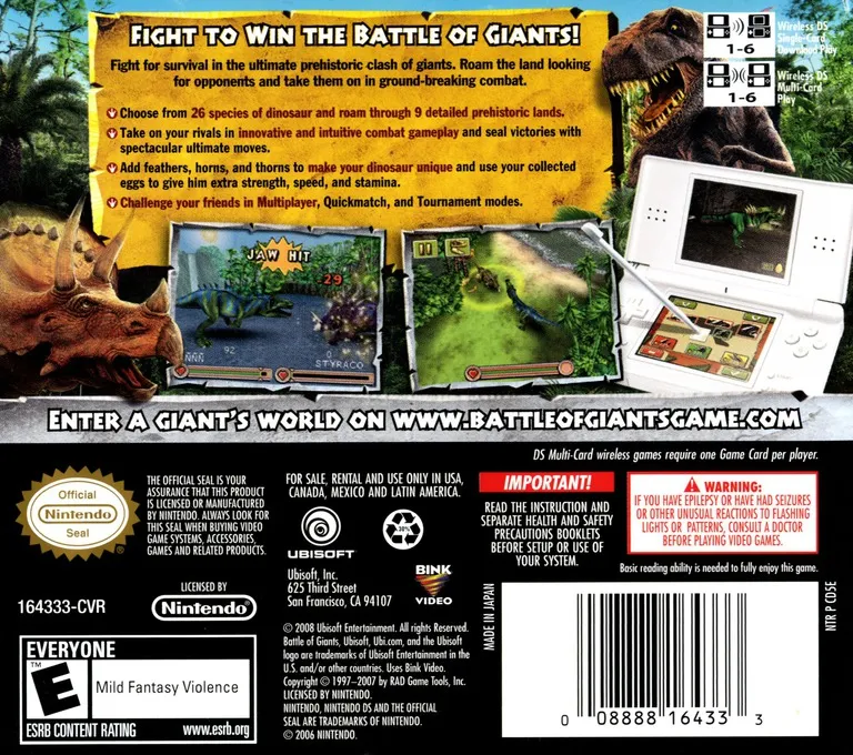 Battle of Giants: Dinosaurs box back