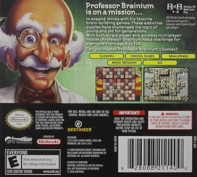 Professor Brainium's Games box back