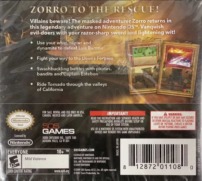 Zorro: Quest for Justice box back