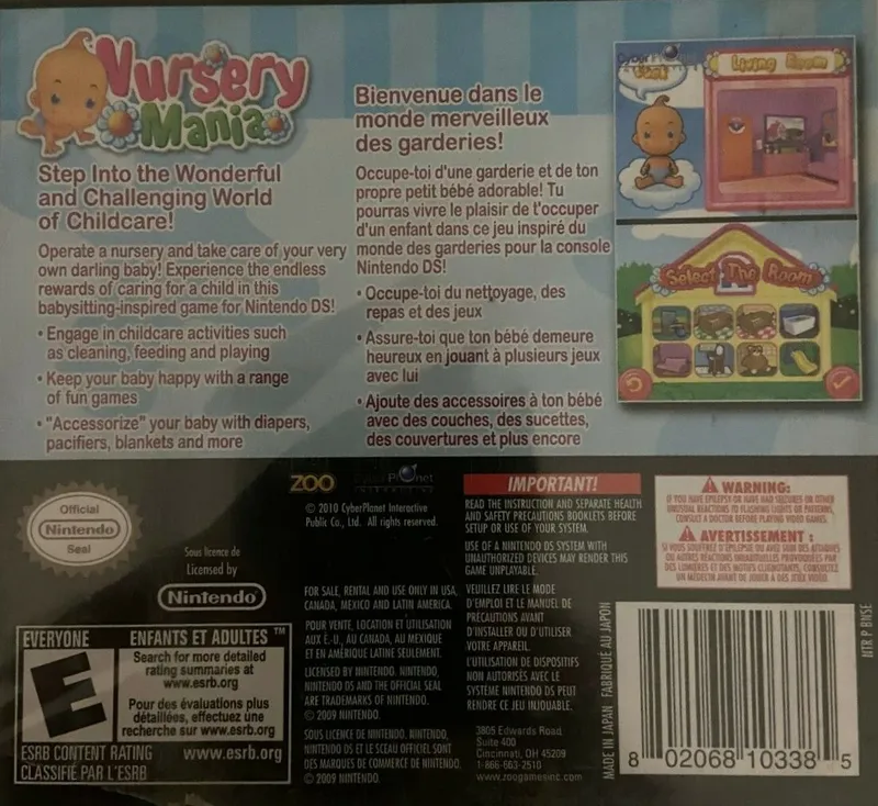 Nursery Mania box back