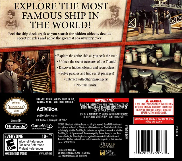 Hidden Mysteries: Titanic: Secrets of the Fateful Voyage box back