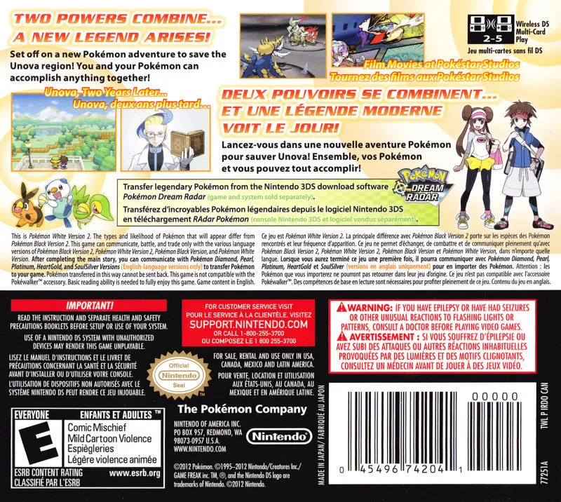 Pokémon White Version 2 box back