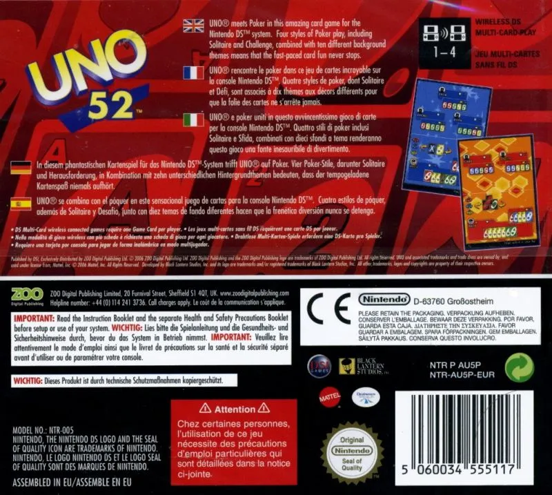 UNO 52 box back
