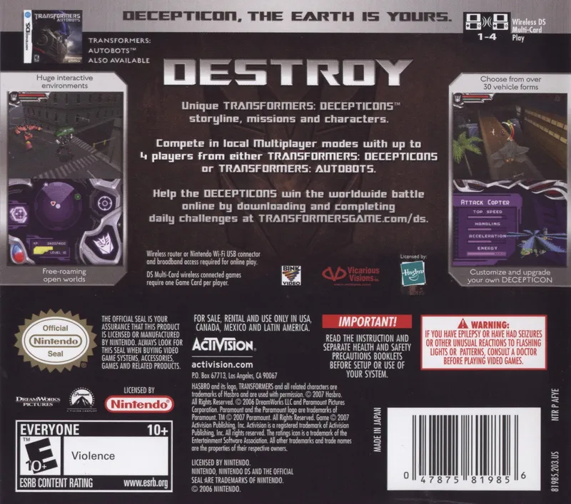 Transformers: Decepticons box back