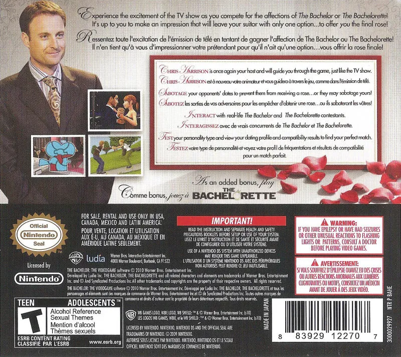 The Bachelor: The Videogame box back
