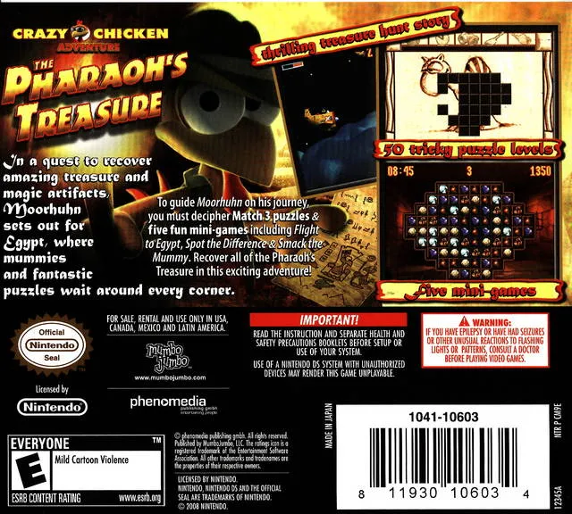 Crazy Chicken Adventure: The Pharaoh's Treasure box back