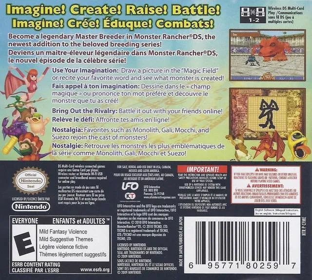 Monster Rancher DS box back