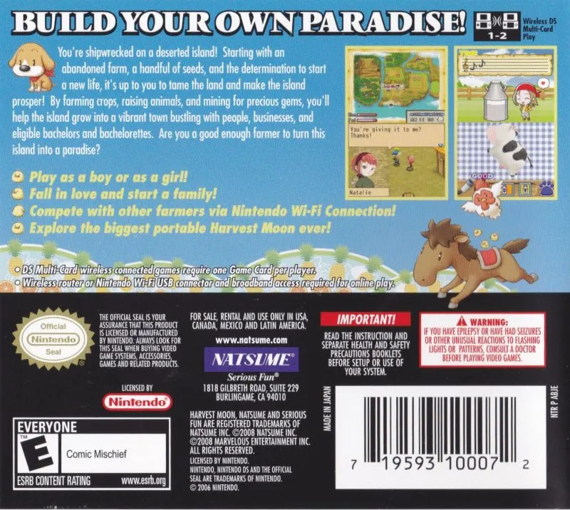 Harvest Moon DS: Island of Happiness box back