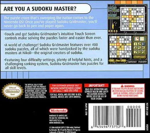 Sudoku Gridmaster box back