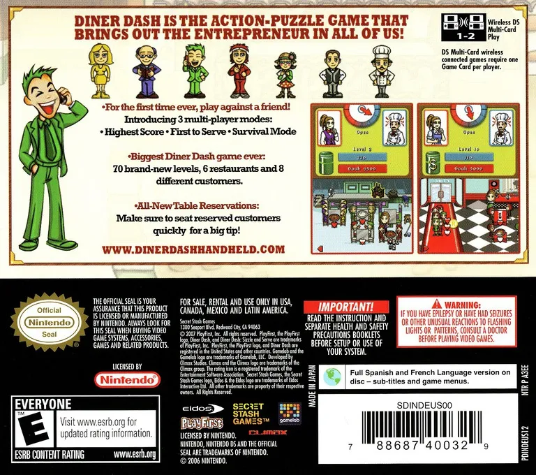 Diner Dash: Sizzle & Serve box back