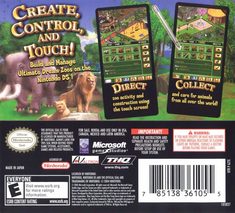 Zoo Tycoon DS box back