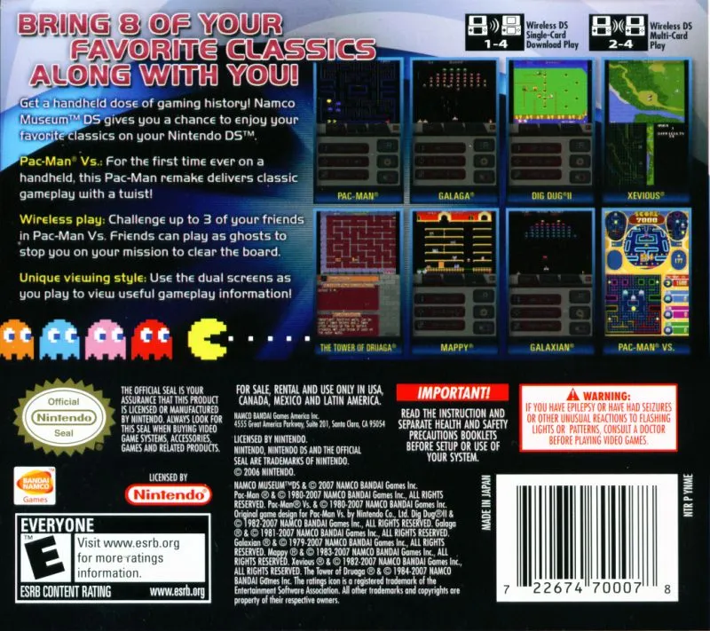 Namco Museum DS box back