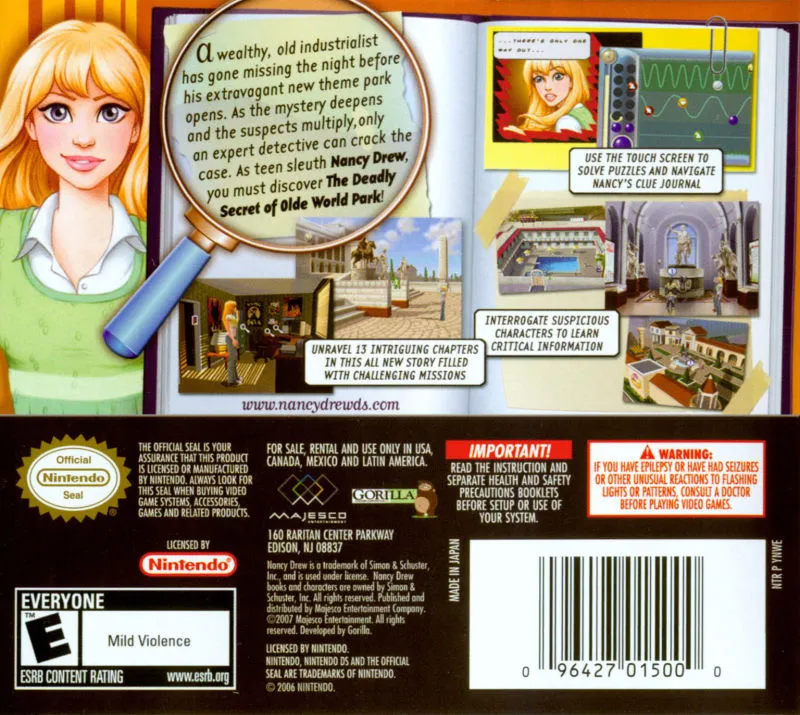 Nancy Drew: The Deadly Secret of Olde World Park box back