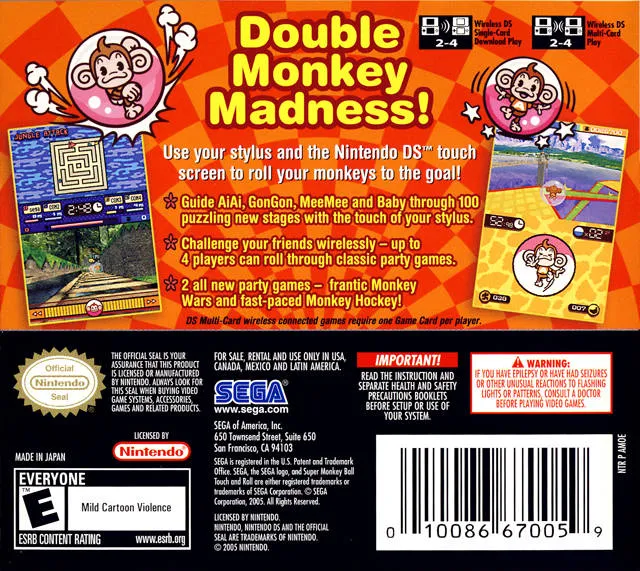 Super Monkey Ball: Touch & Roll box back