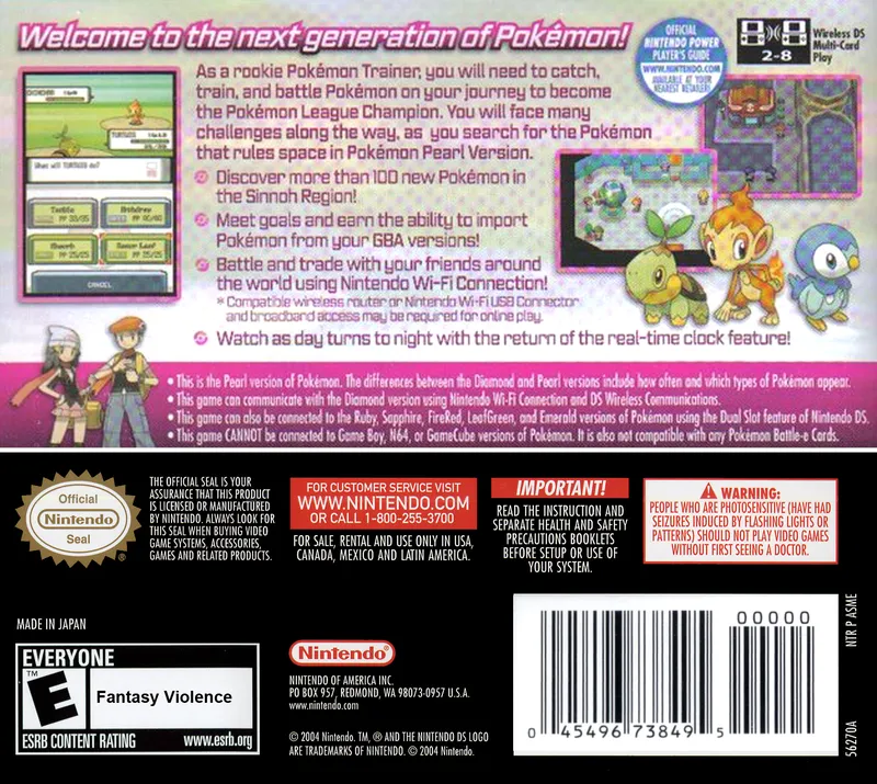 Pokémon Pearl Version box back