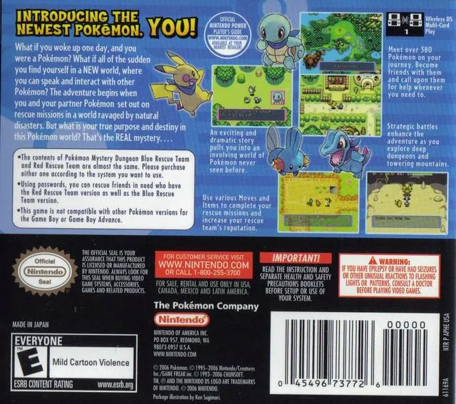 Pokémon Mystery Dungeon: Blue Rescue Team box back