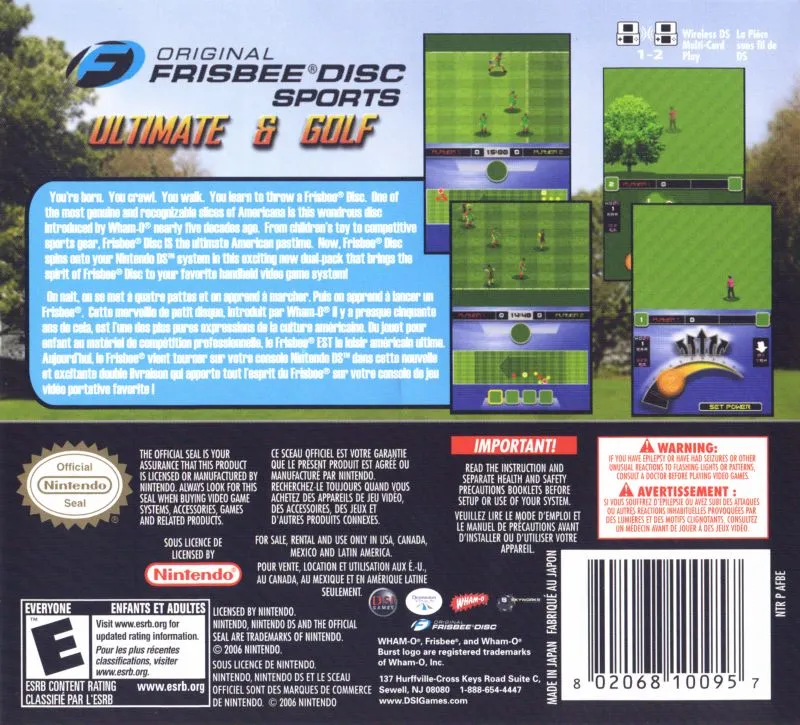 Original Frisbee Disc Sports: Ultimate & Golf box back