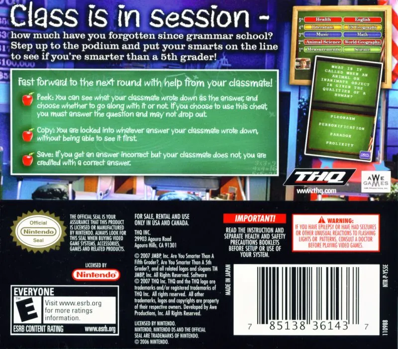 Are You Smarter Than A 5th Grader? box back