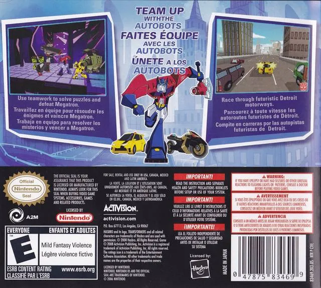 Transformers Animated: The Game box back