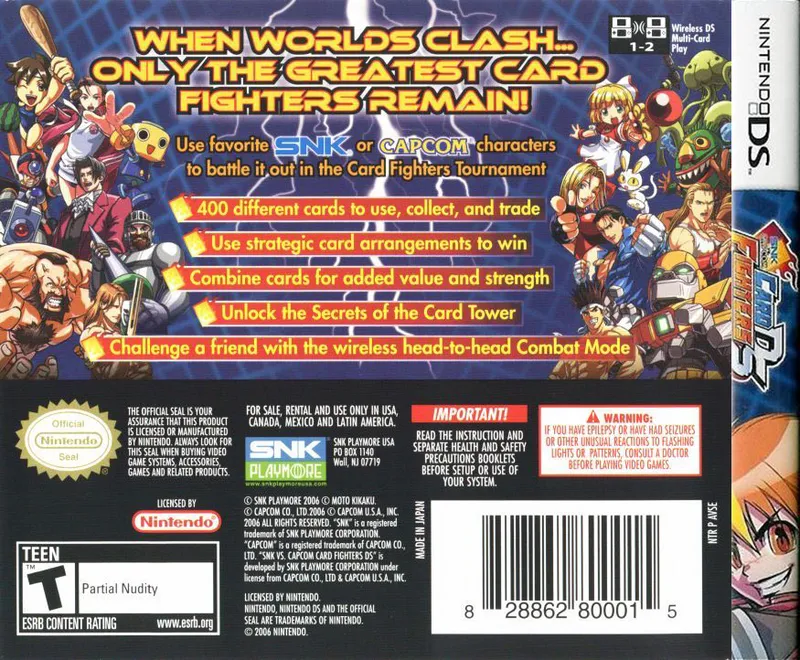 SNK vs. Capcom Card Fighters DS box back