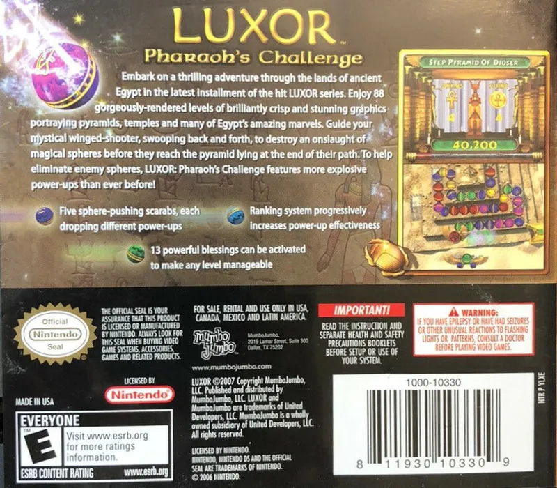 Luxor: Pharaoh's Challenge box back