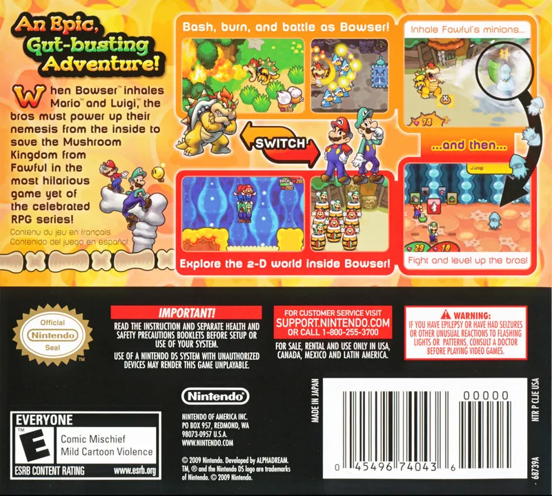 Mario & Luigi: Bowser's Inside Story box back