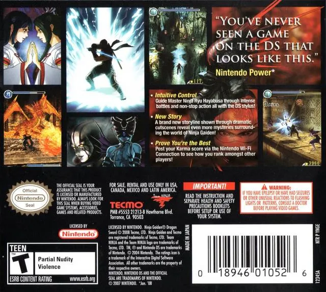 Ninja Gaiden Dragon Sword box back