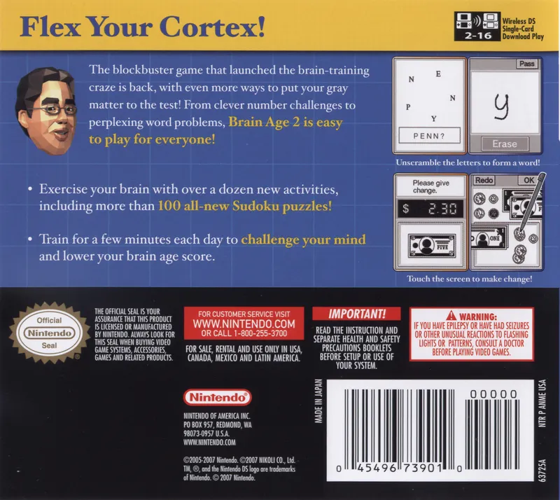 Brain Age 2: More Training in Minutes a Day! box back