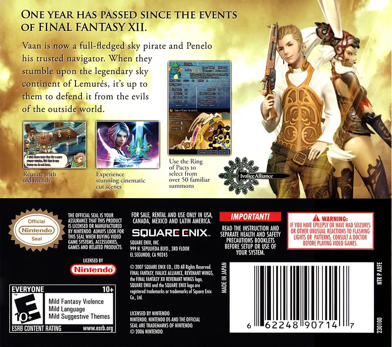 Final Fantasy XII: Revenant Wings box back
