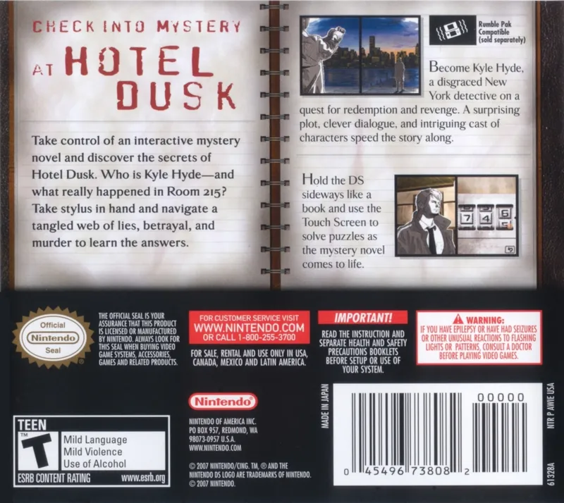 Hotel Dusk: Room 215 box back