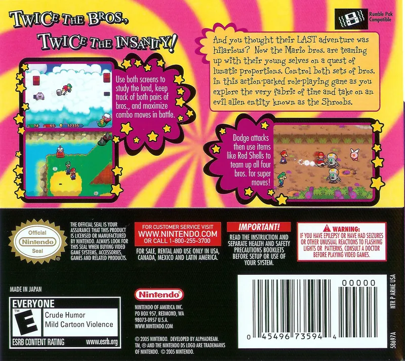 Mario & Luigi: Partners in Time box back
