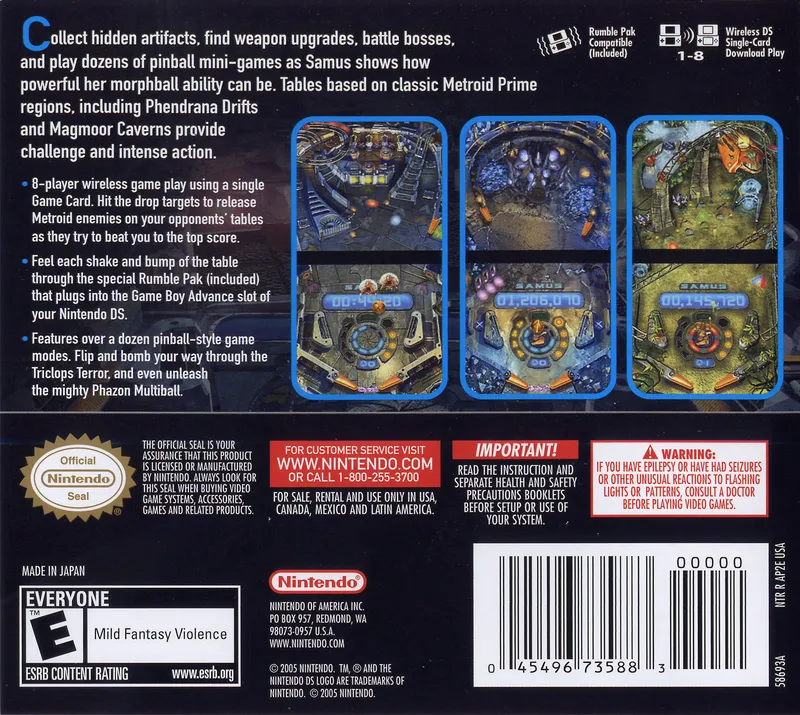 Metroid Prime Pinball box back