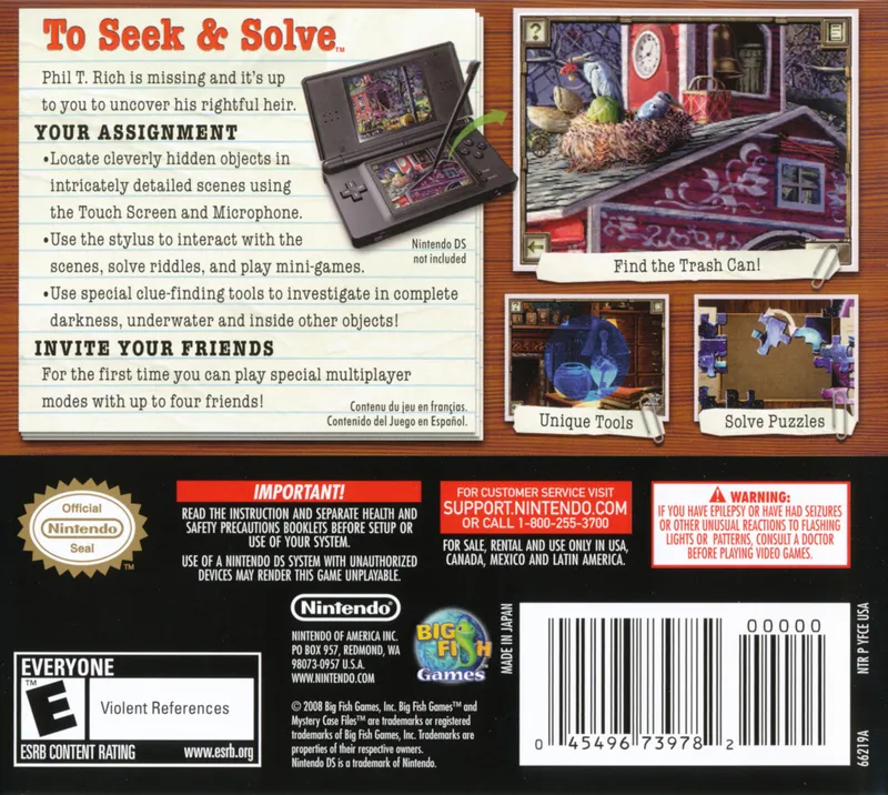 Mystery Case Files: MillionHeir box back