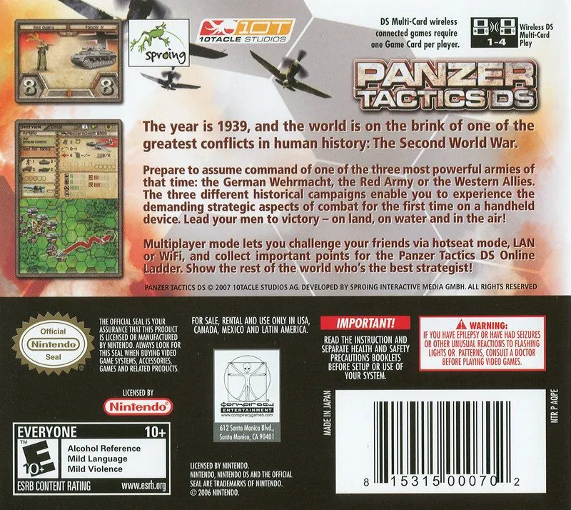 Panzer Tactics DS box back