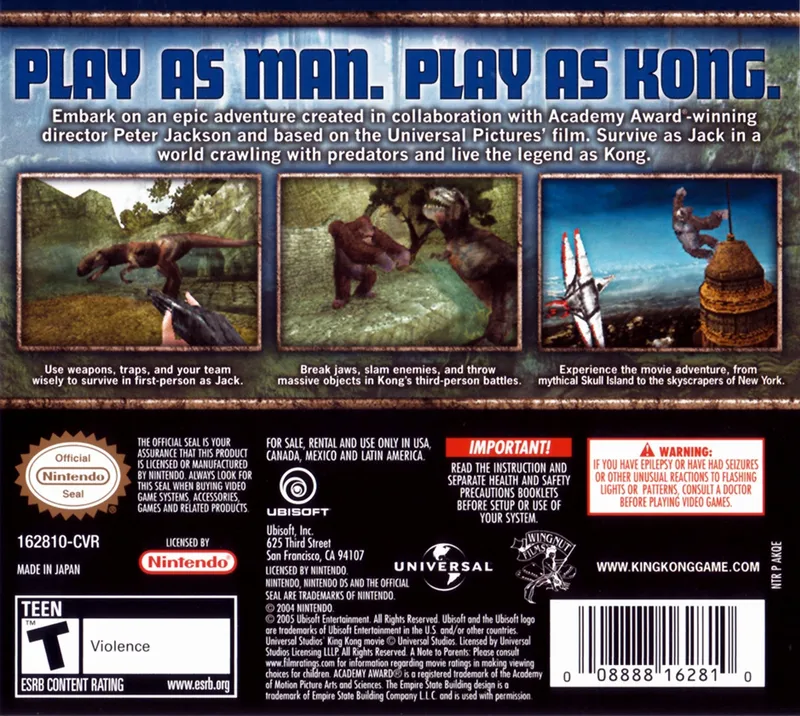 Peter Jackson's King Kong: The Official Game of the Movie box back