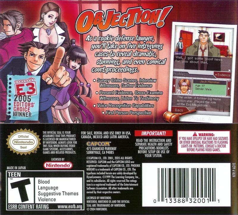 Phoenix Wright: Ace Attorney box back
