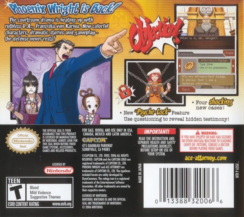 Phoenix Wright: Ace Attorney: Justice for All box back